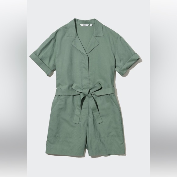 Uniqlo Pants - Uniqlo Linen Blend Jumpsuit Romper XL Olive Green short sleeve